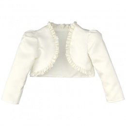 Girls Ivory Satin Long Sleeved Frilly Bolero